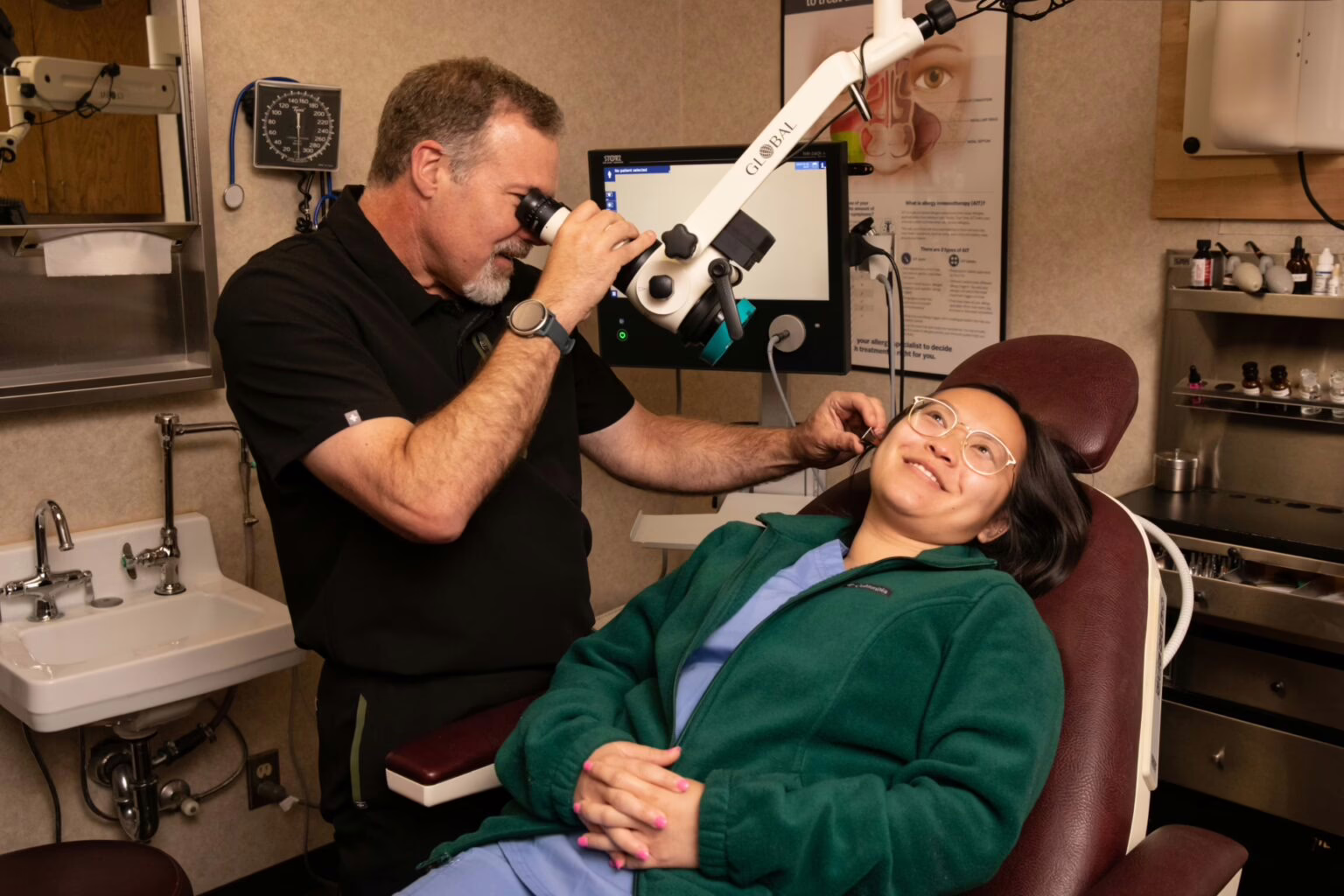 ear infection diagnosis ENT patient being diagnosed for a possible ear infection